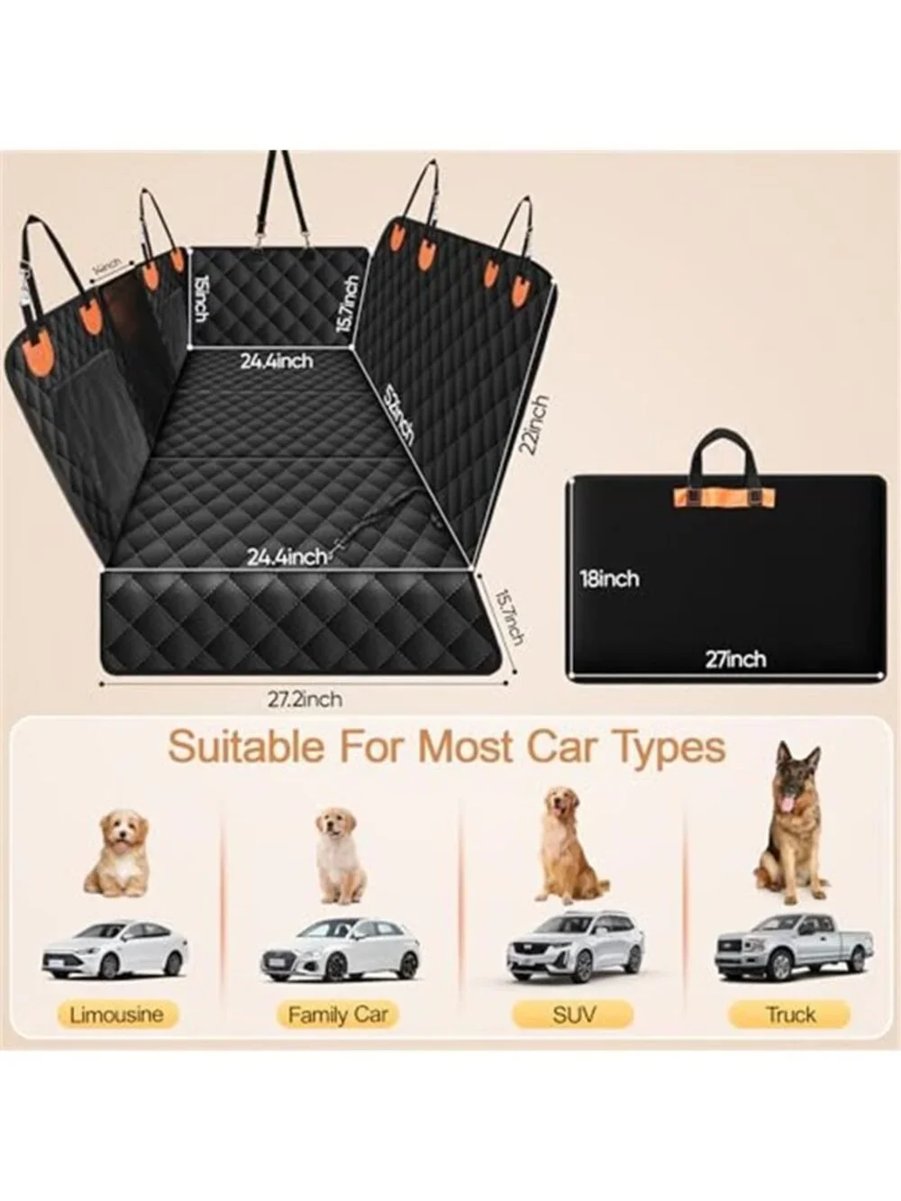 Back Seat Extender for Dogs, Holds 450 lbs, Hard Bottom Waterproof Dog Car Seat